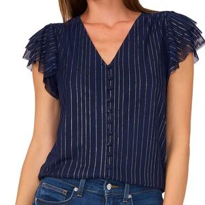 Vince Camuto V-Neck Navy blue and silver top.